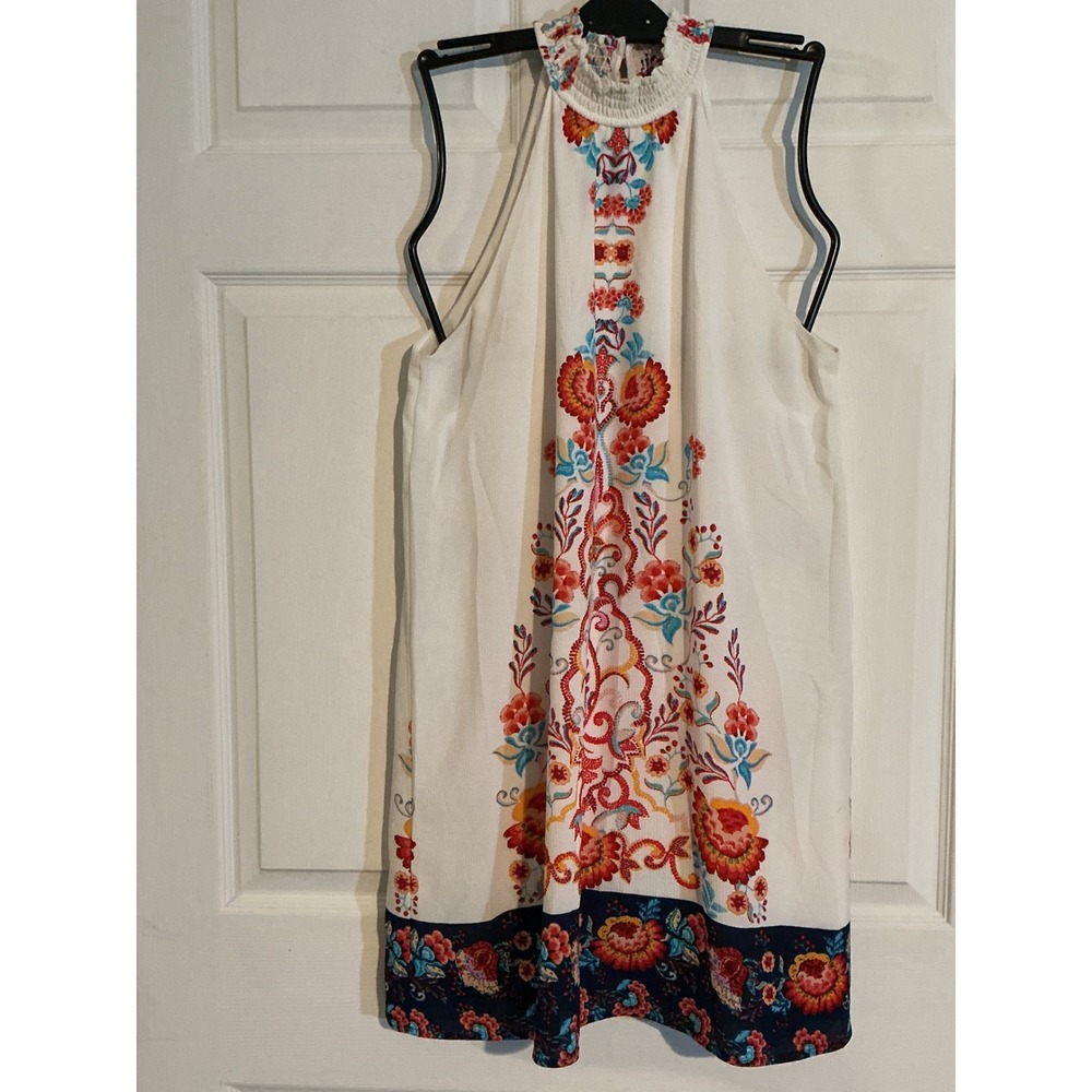 As U Wish Womens Floral Medallion Halter Mini Dress White Red Blue Large